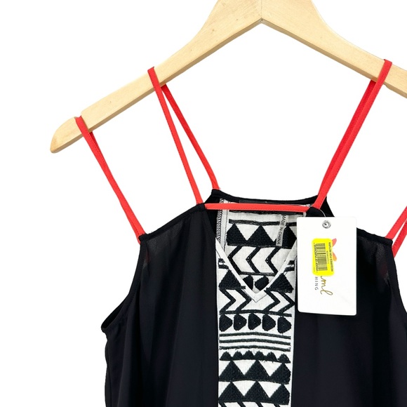 New THML Dress Shift Black Red Embroidered Sleeveless Sheer Unlined - Picture 3 of 7